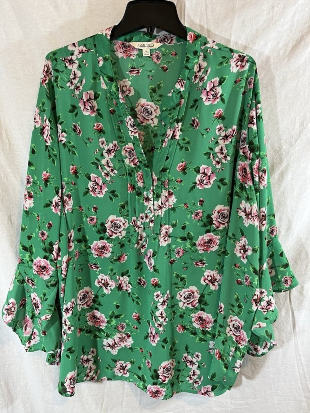 Pioneer Woman Women’s 3X Green & Pink Floral Long Sleeve Blouse